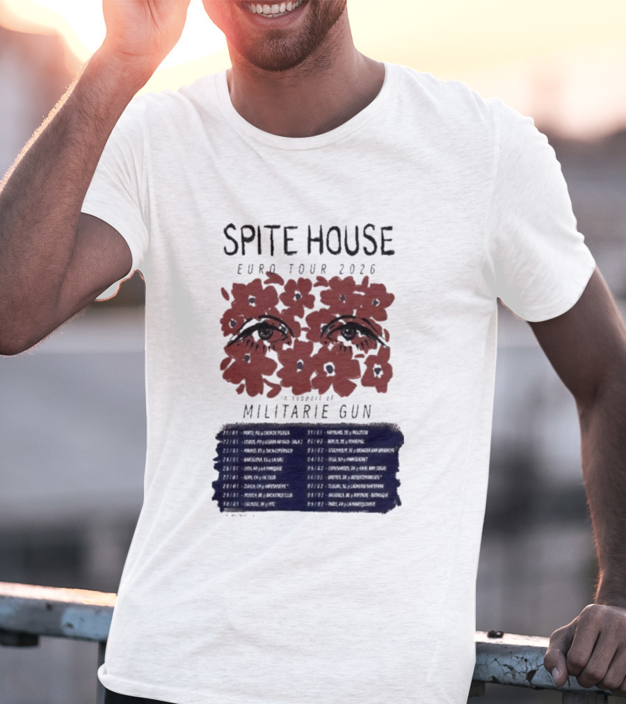 Spite House Militärie Gun Euro Tour 2026 Eyes And Flowers T-Shirt