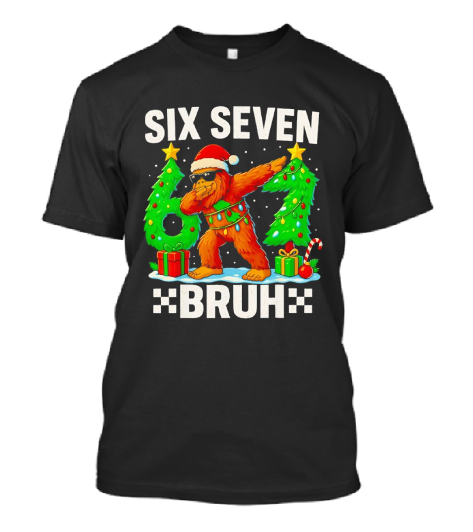 Six Seven Bigfoot Santa Dabbing Bruh Christmas Funny T-Shirt