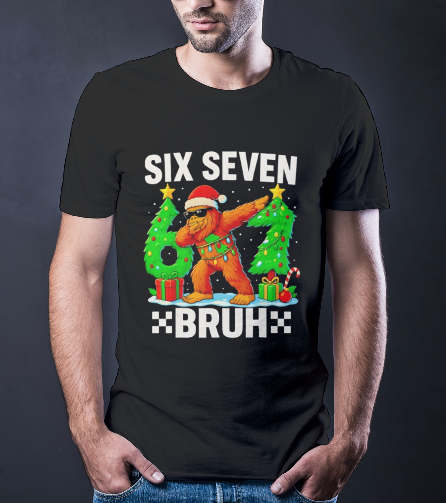 Six Seven Bigfoot Santa Dabbing Bruh Christmas Funny T-Shirt