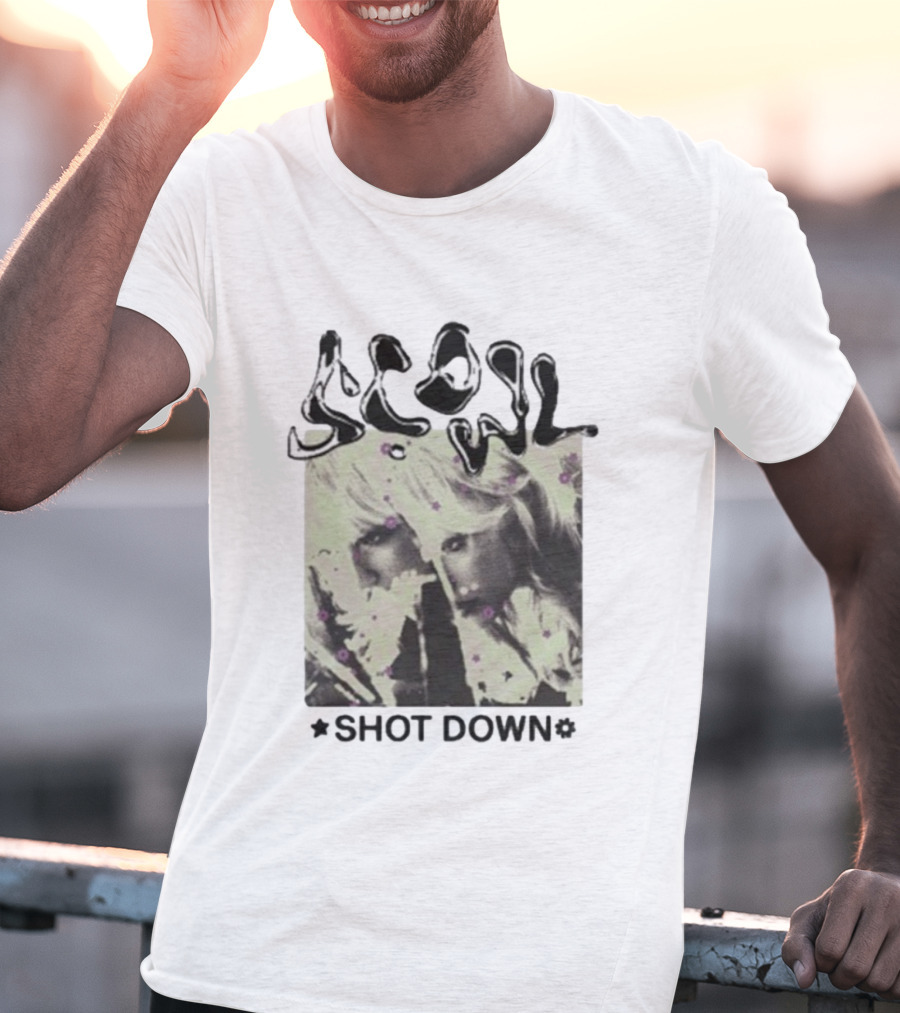 Scowl Shot Down Mirror Image With Flowers T-Shirt