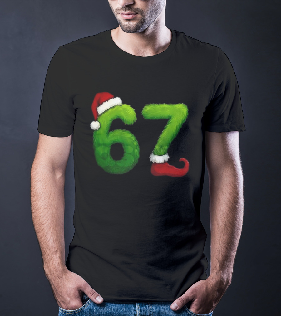 Gen Z Meme 67 Santa Hat Grinch Feet Christmas T-Shirt