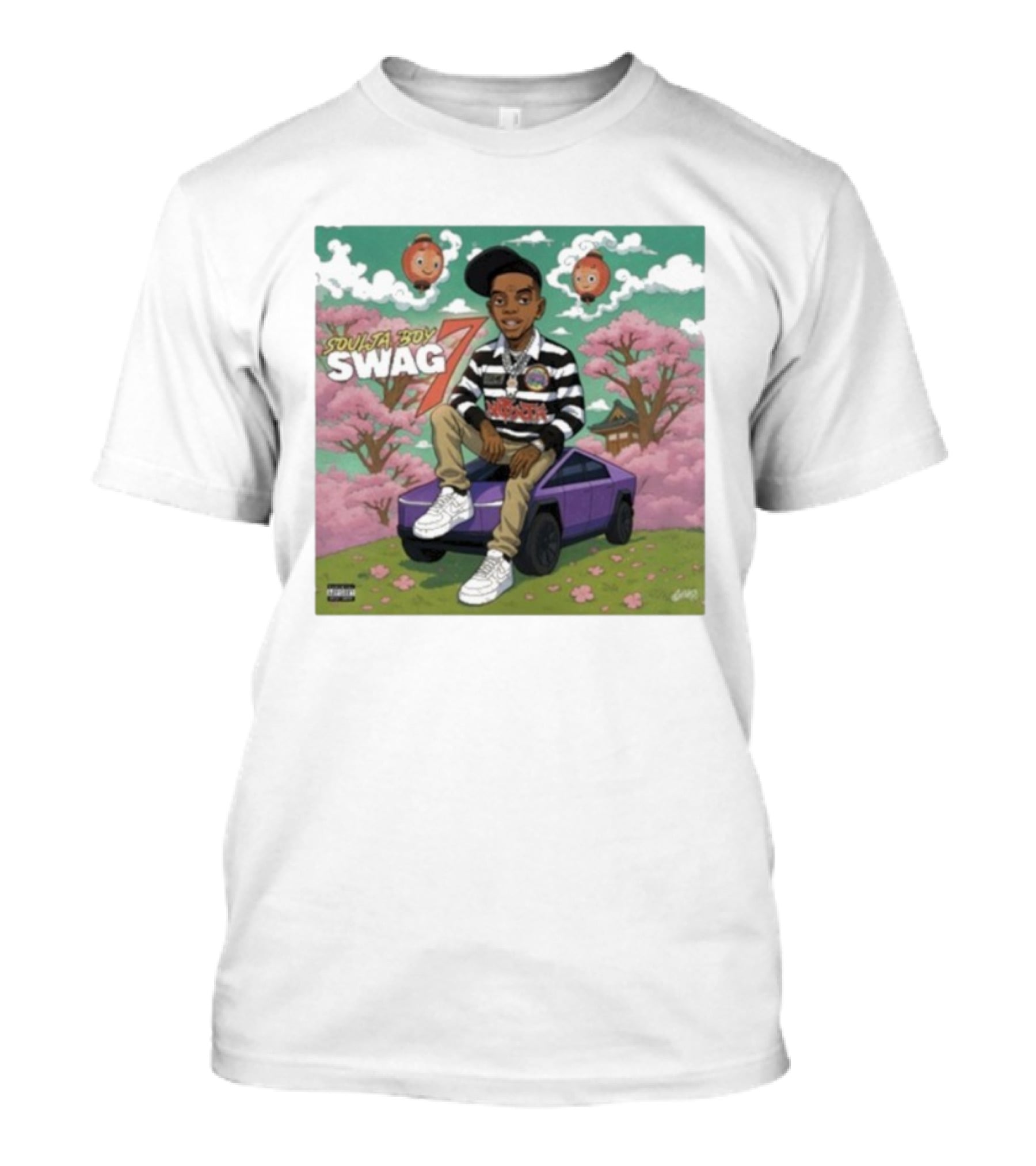 Soulja Boy Swag 7 Cartoon Style With Car And Cherry Blossoms T-Shirt