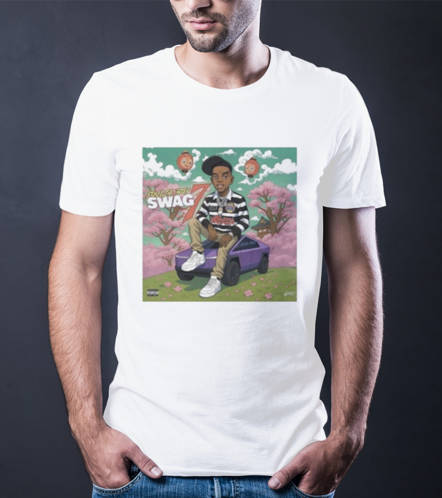 Soulja Boy Swag 7 Cartoon Style With Car And Cherry Blossoms T-Shirt