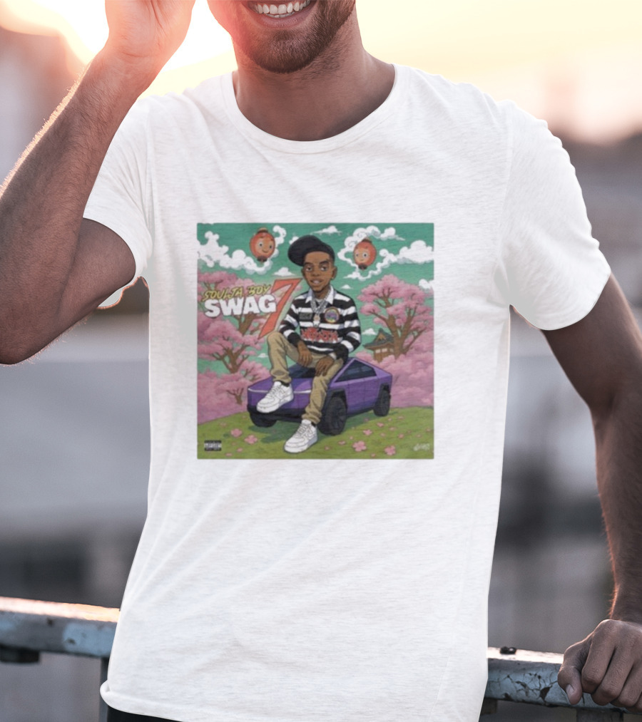 Soulja Boy Swag 7 Cartoon Style With Car And Cherry Blossoms T-Shirt