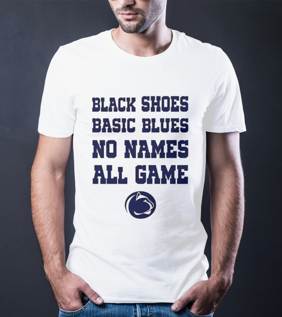 Penn State Nittany Lions Black Shoes Basic Blues No Names All Game Lions Logo T-Shirt