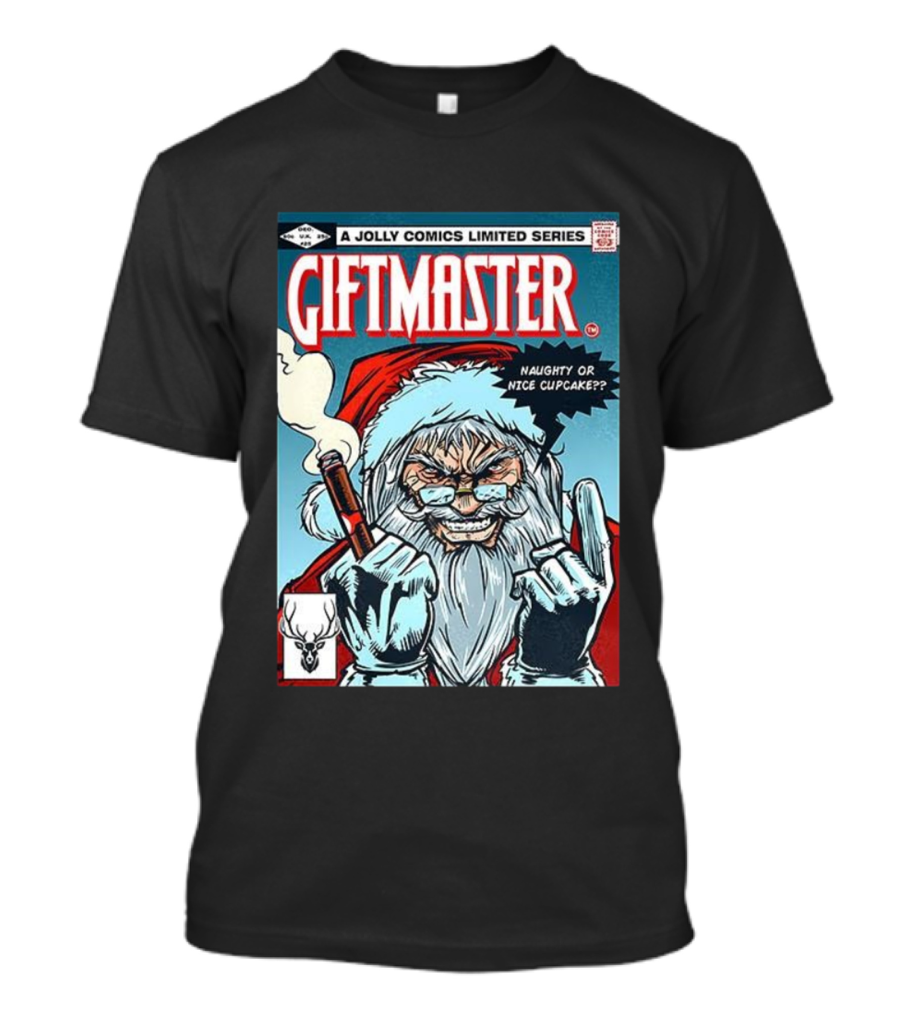 Giftmaster Jolly Comics Naughty Or Nice Cupcake Christmas T-Shirt