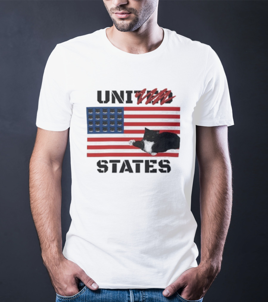 Uni-Ted States Cat American Flag With Black Cat Paws T-Shirt
