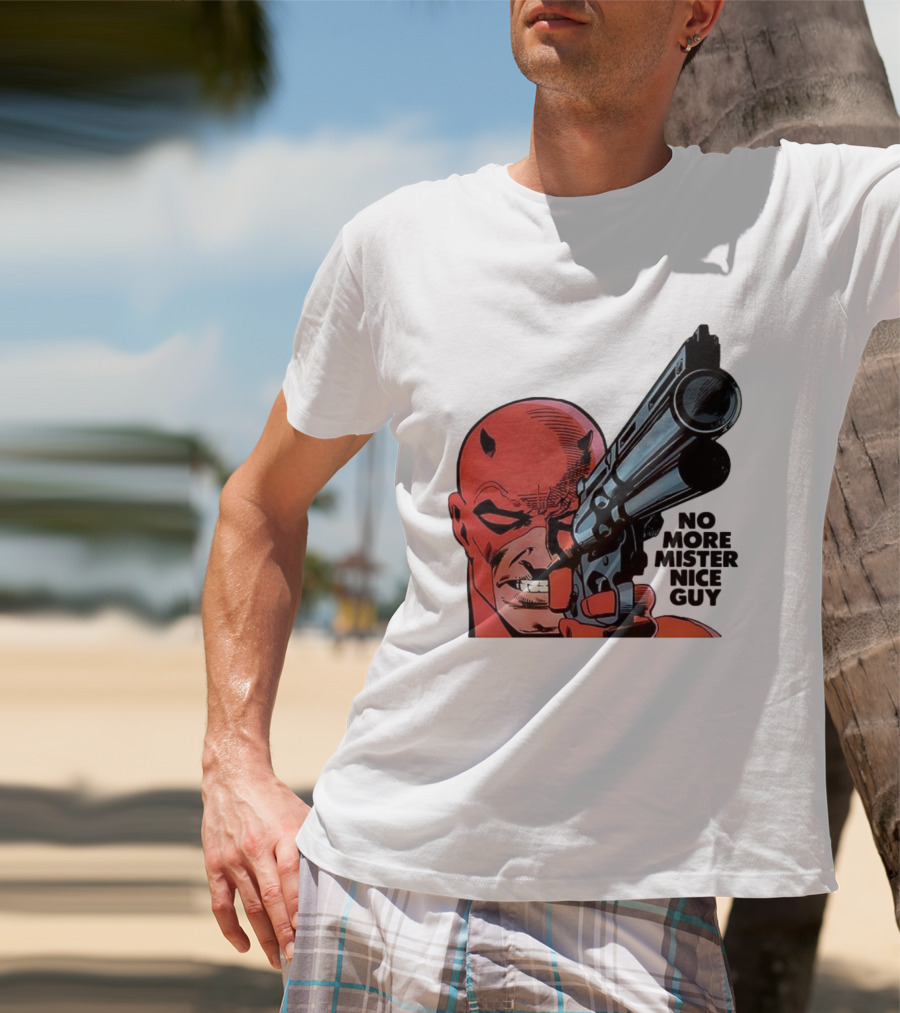 No More Mister Nice Guy Devil With Gun Retro Comic Style T-Shirt