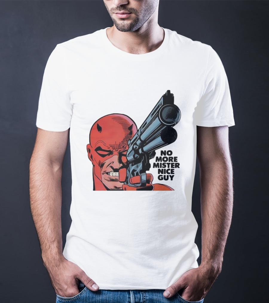No More Mister Nice Guy Devil With Gun Retro Comic Style T-Shirt