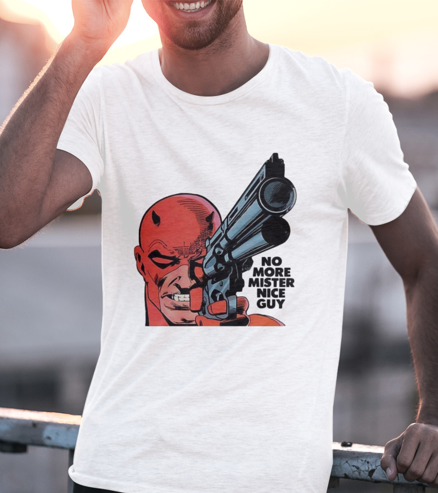 No More Mister Nice Guy Devil With Gun Retro Comic Style T-Shirt