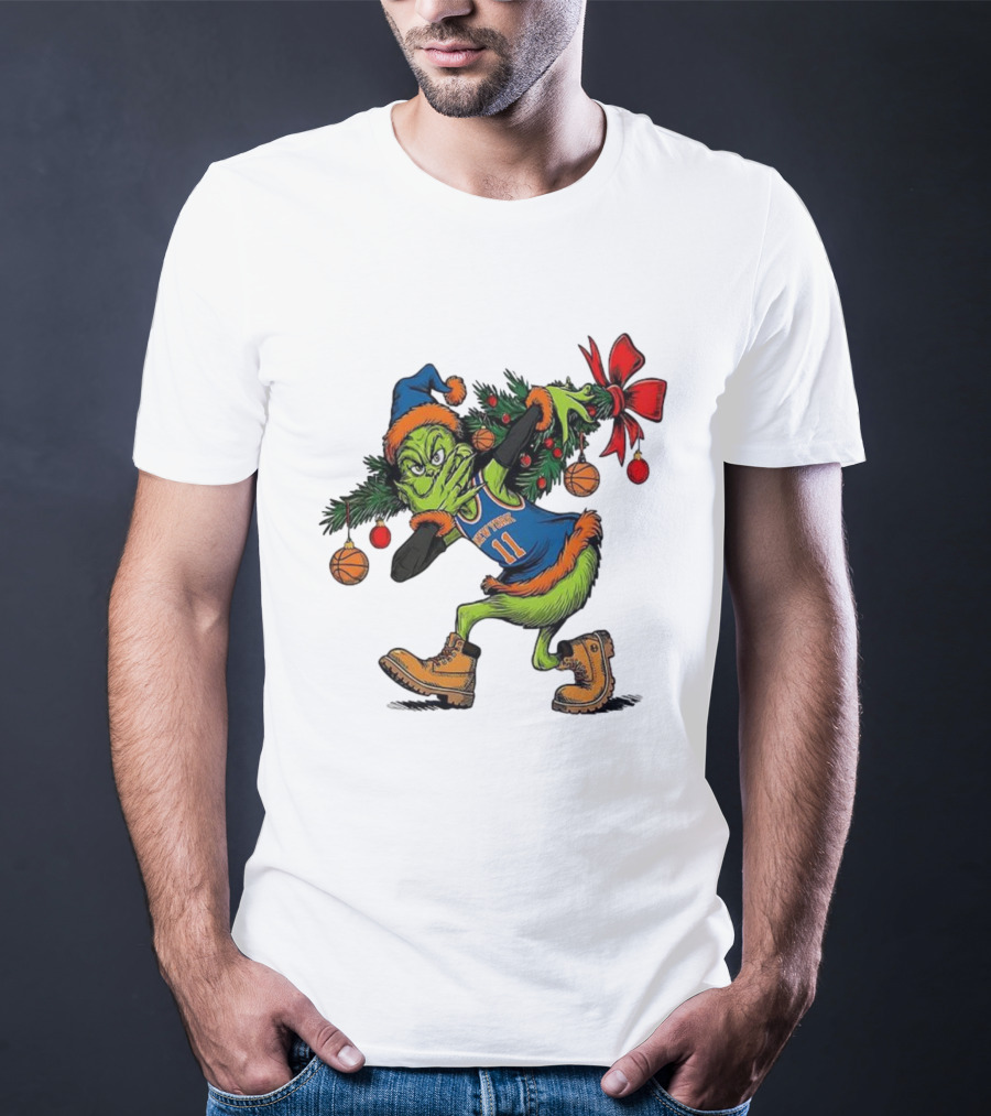 Grinch Knicks Jalen Brunson Christmas Heist Basketball Holiday T-Shirt