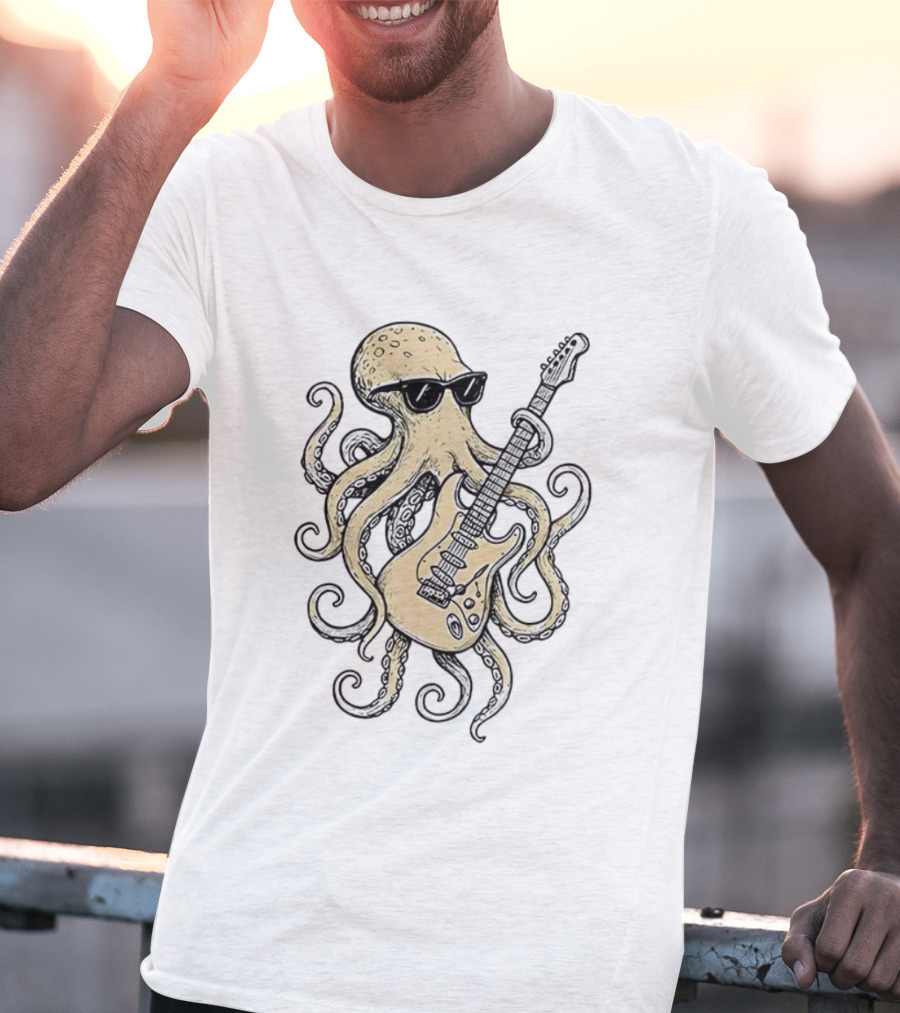 Cool Octopus With Guitar And Sunglasses Meme T-Shirt