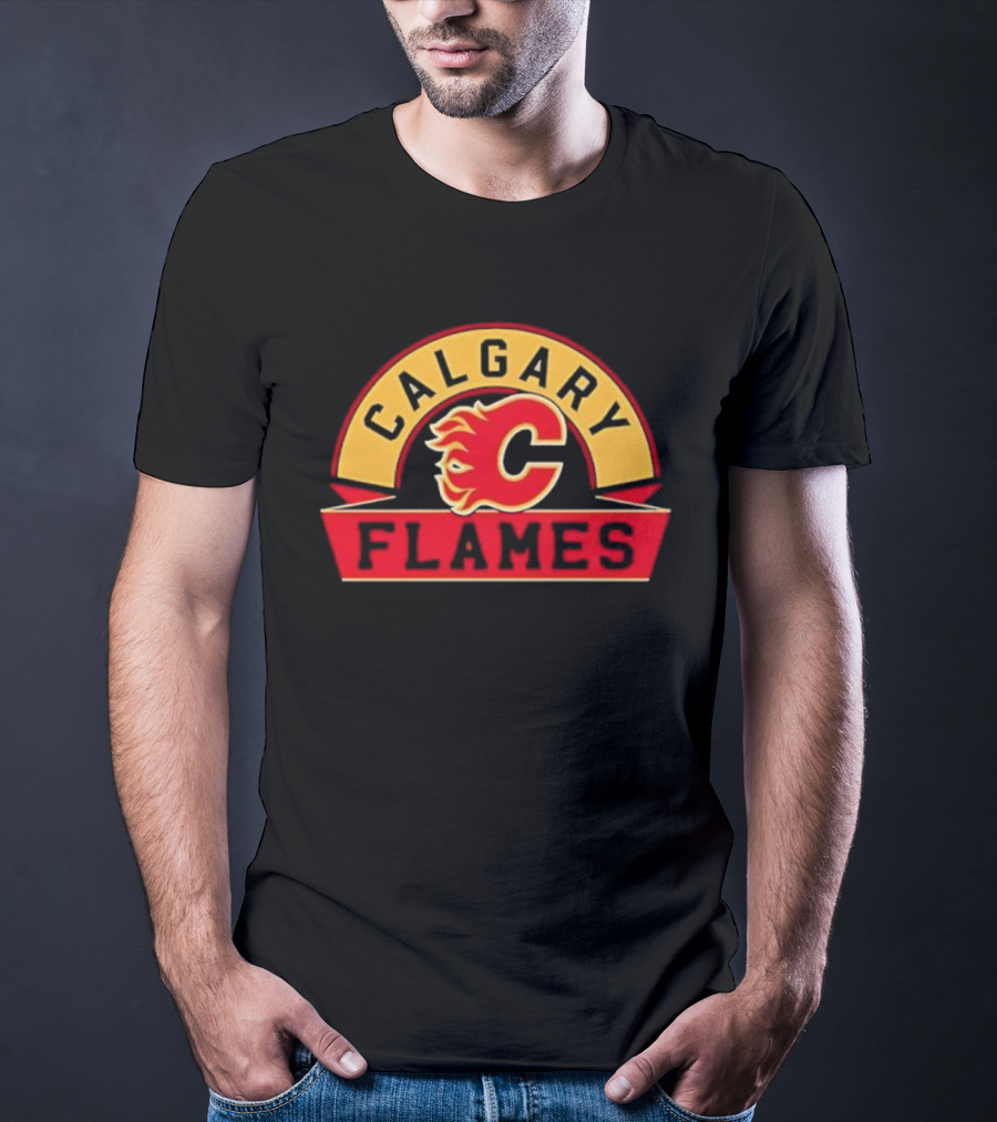 Calgary Flames Black Richmond Banner Hockey Team Logo T-Shirt