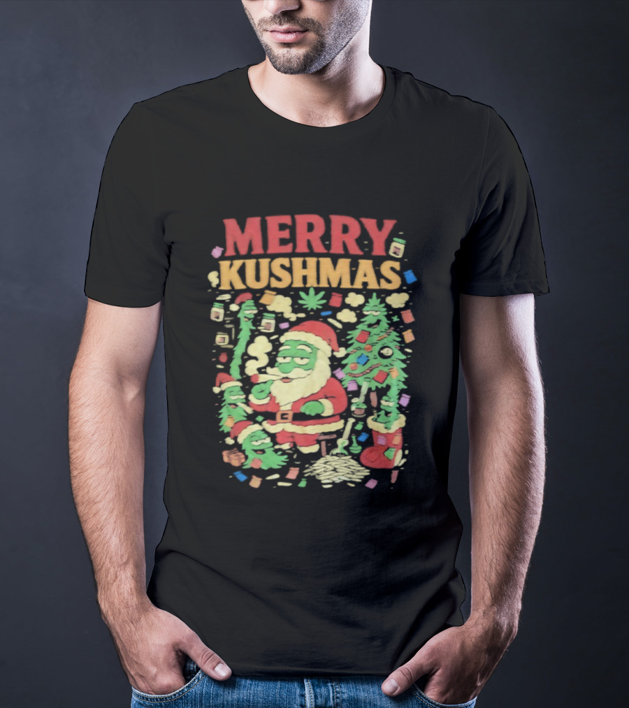 Merry Kushmas Santa Claus Smoking Christmas Tree T-Shirt