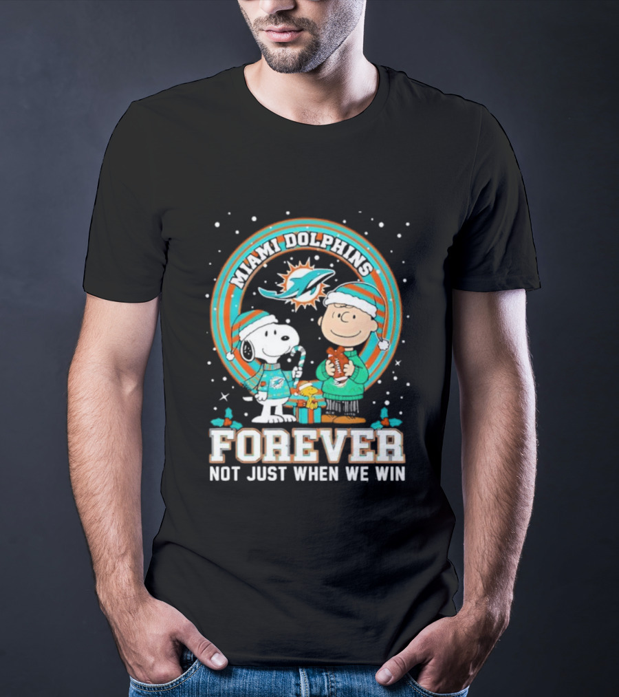 Peanuts Snoopy Miami Dolphins Christmas Forever Not Just When We Win T-Shirt