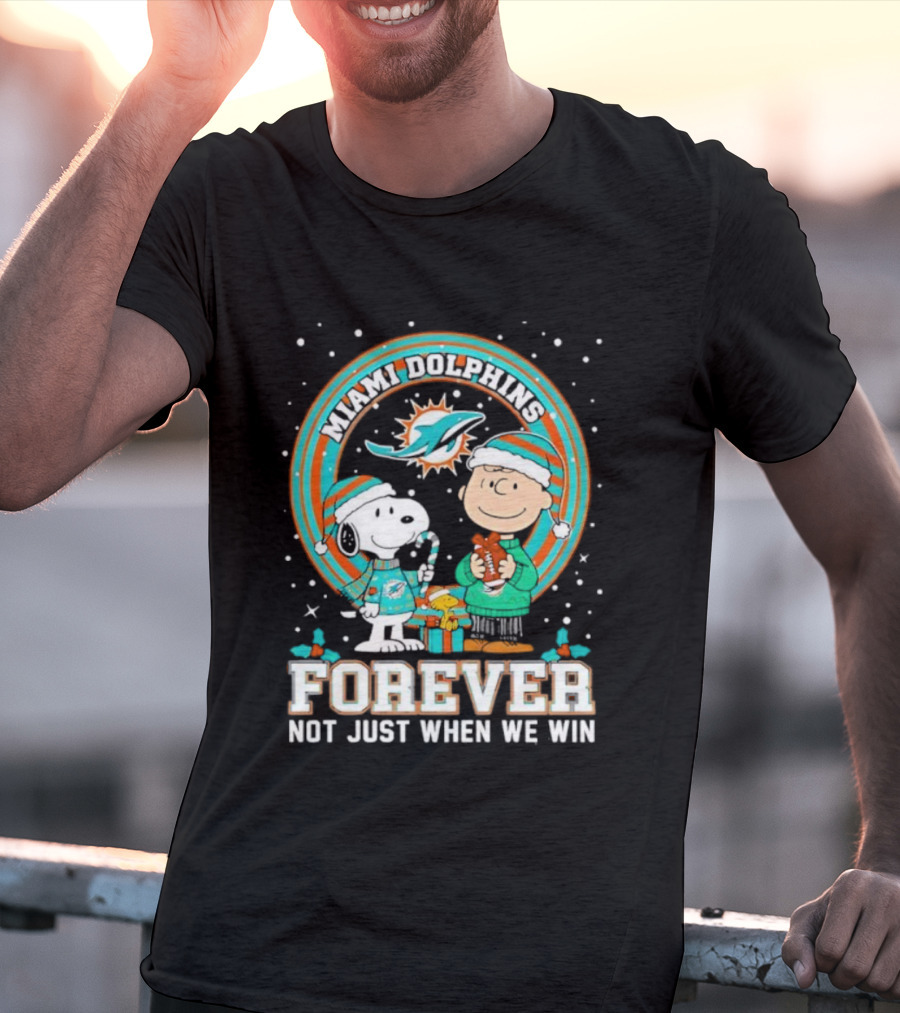 Peanuts Snoopy Miami Dolphins Christmas Forever Not Just When We Win T-Shirt