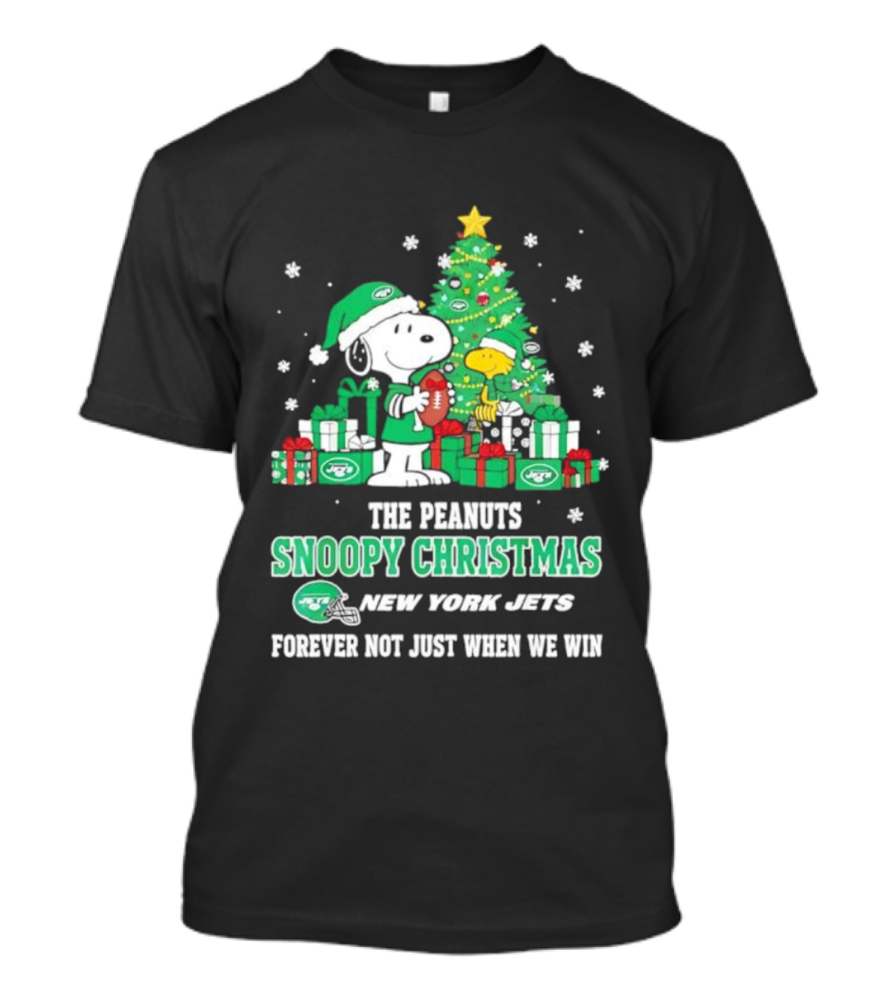 The Peanuts Snoopy Christmas New York Jets Forever Not Just When We Win Football Tree Holiday Theme T-Shirt
