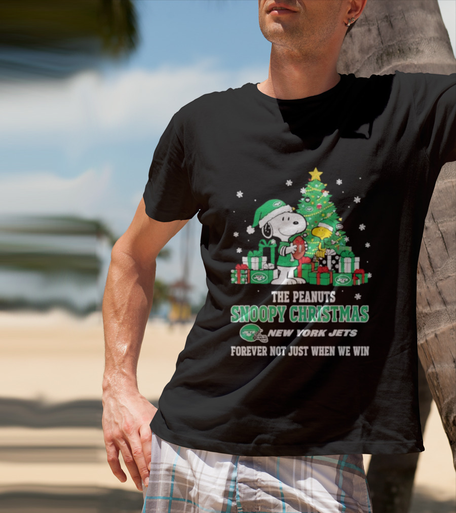 The Peanuts Snoopy Christmas New York Jets Forever Not Just When We Win Football Tree Holiday Theme T-Shirt