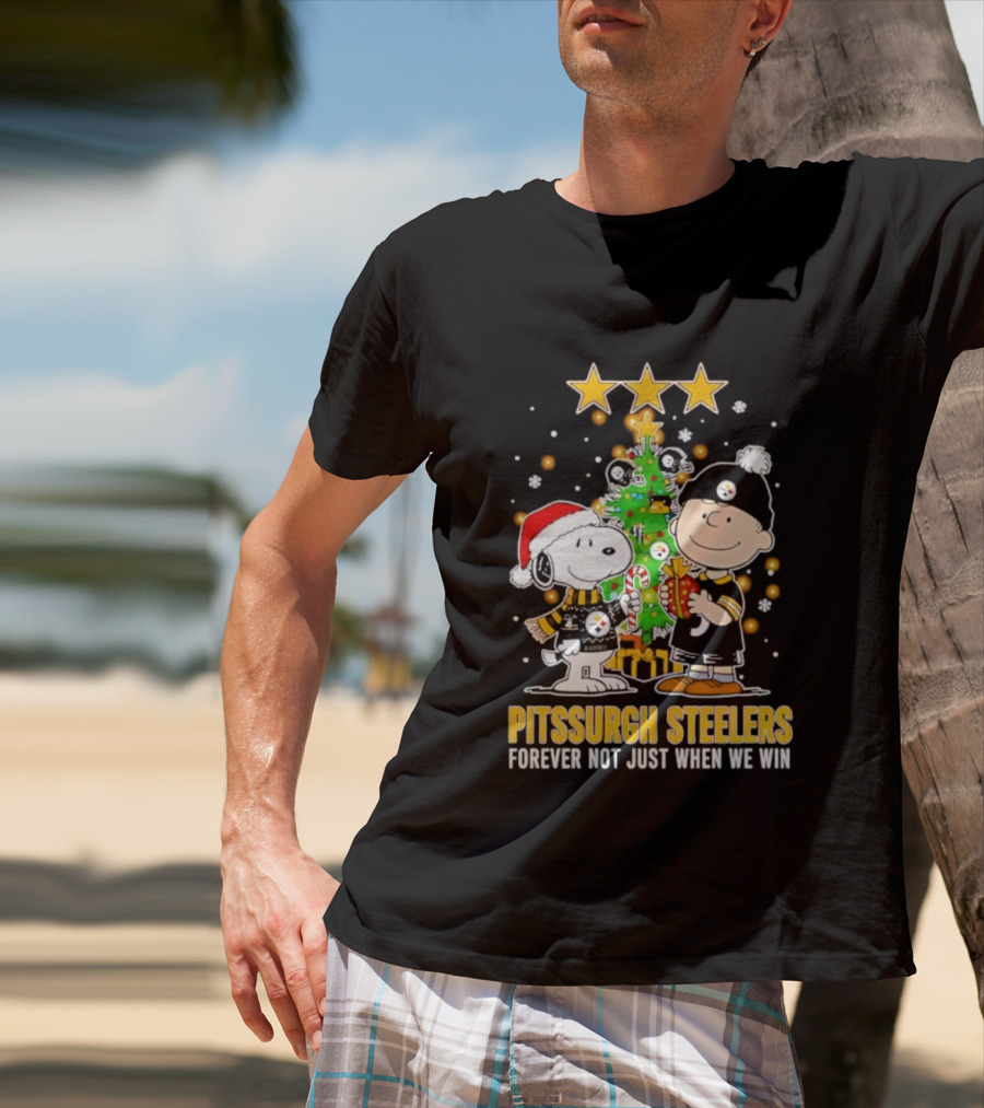 Peanuts Snoopy Christmas Tree Pittsburgh Steelers Forever Not Just When We Win T-Shirt