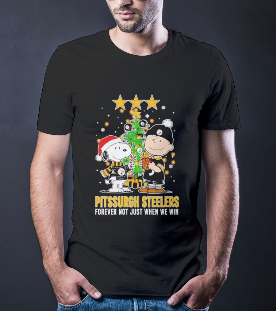 Peanuts Snoopy Christmas Tree Pittsburgh Steelers Forever Not Just When We Win T-Shirt