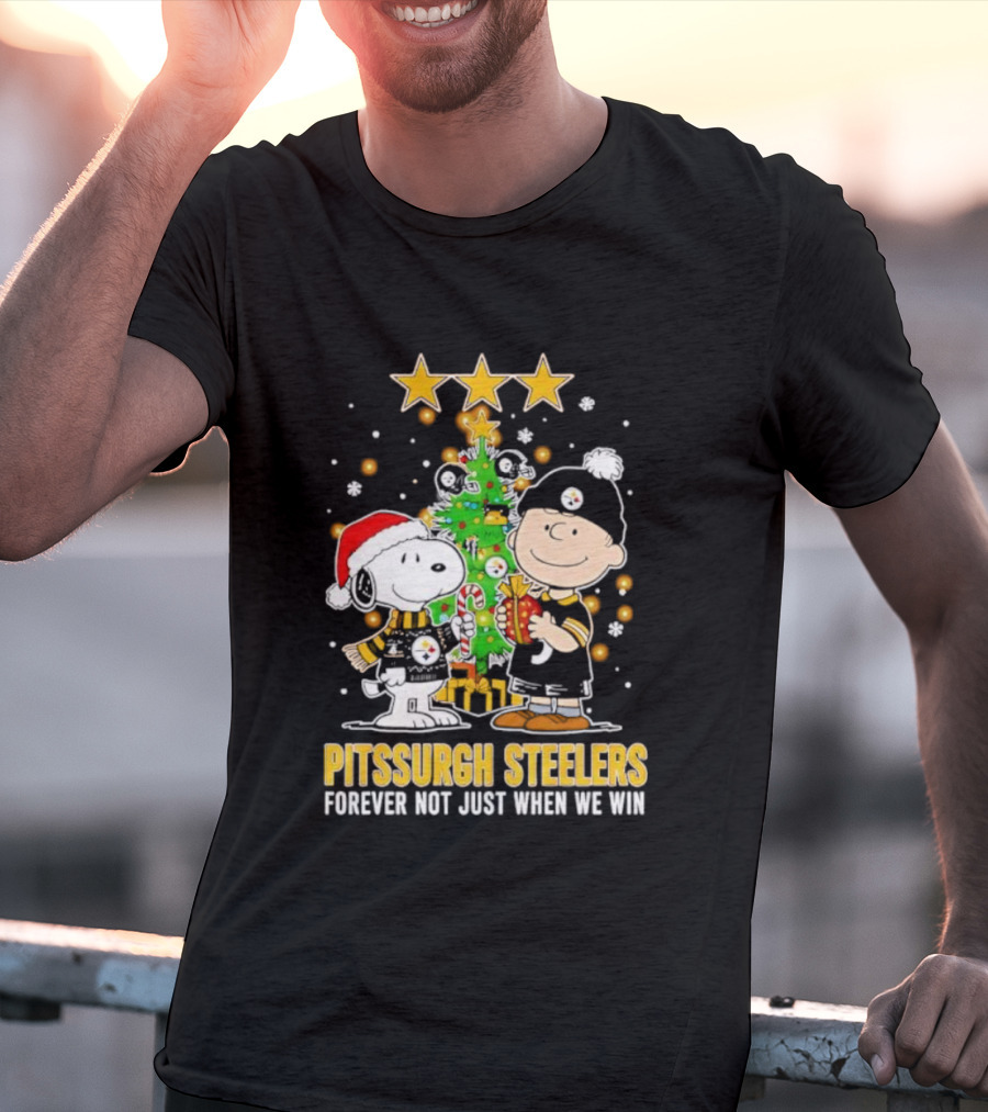Peanuts Snoopy Christmas Tree Pittsburgh Steelers Forever Not Just When We Win T-Shirt