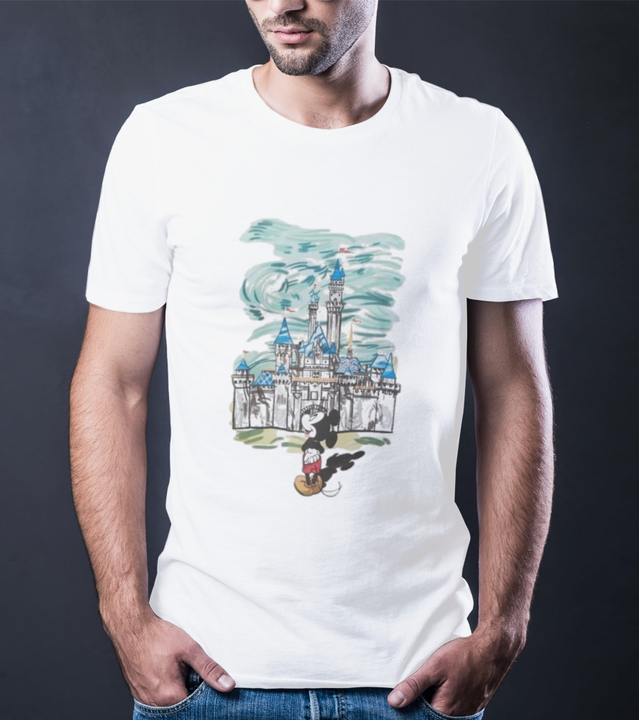 Mickey Mouse In Front Of Sleeping Beauty Castle Fantasy Scene T-Shirt