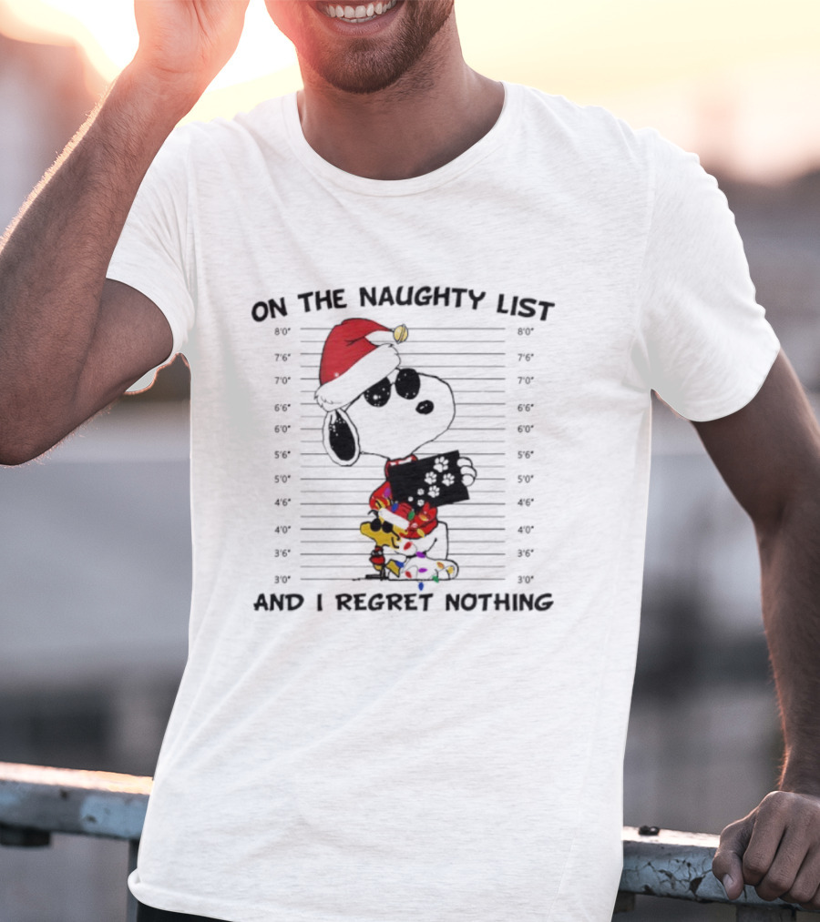 Naughty List Regret Nothing Snoopy Woodstock Christmas Holiday Sweater T-Shirt