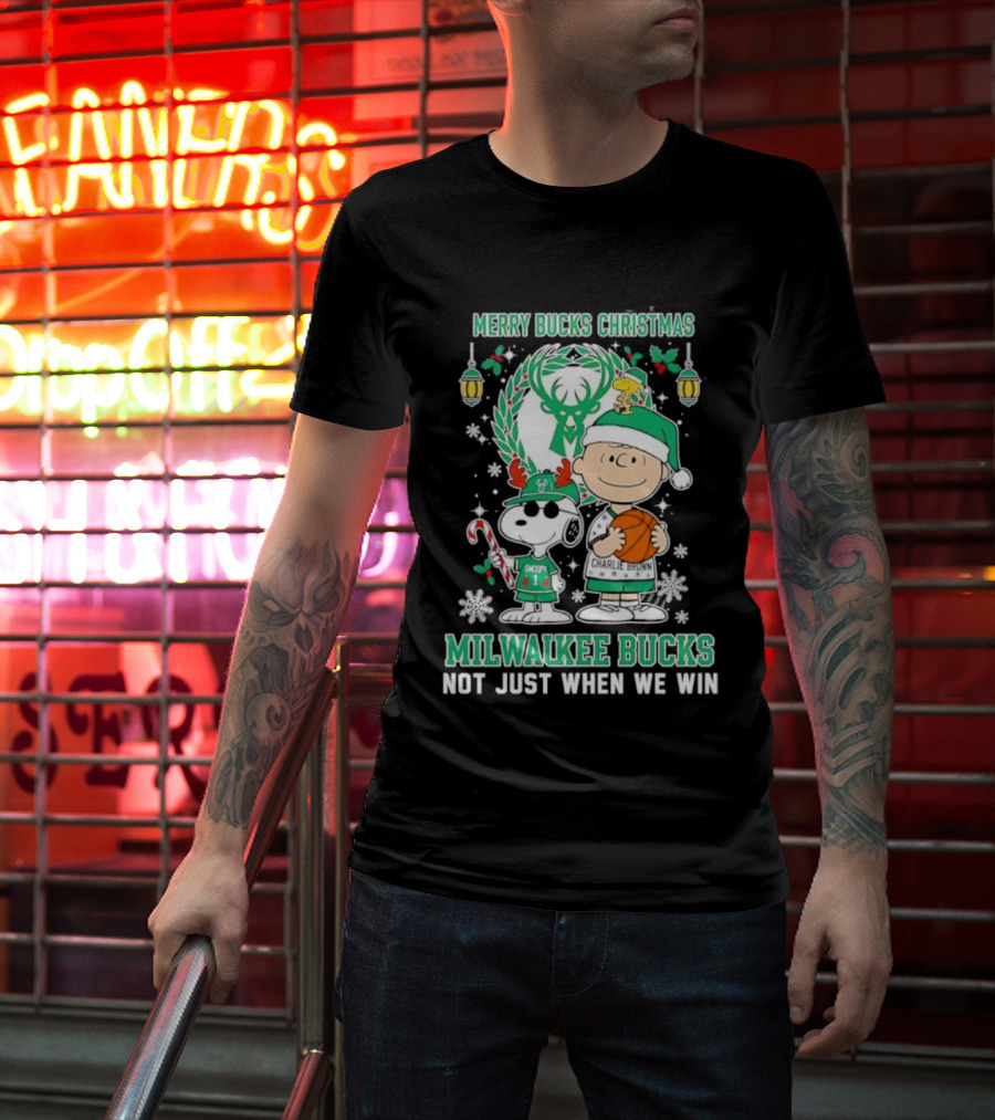 Merry Bucks Christmas Snoopy Milwaukee Bucks Forever Not Just When We Win T-Shirt