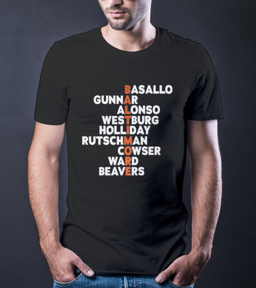 Baltimore Orioles Baseball Player Names Basallo Gunnar Alonso Westburg Holliday Rutschman Cowser Ward Beavers 2026 T-Shirt