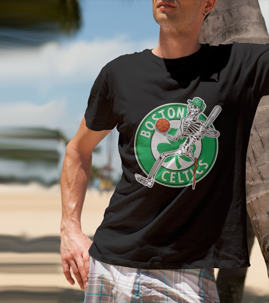 Boston Celtics Skeleton Player Basketball Logo T-Shirt