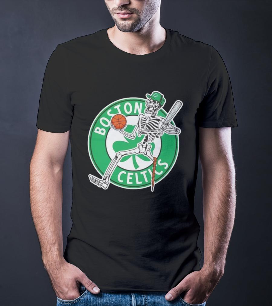 Boston Celtics Skeleton Player Basketball Logo T-Shirt