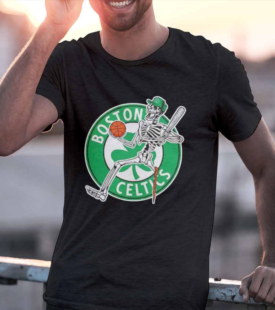 Boston Celtics Skeleton Player Basketball Logo T-Shirt