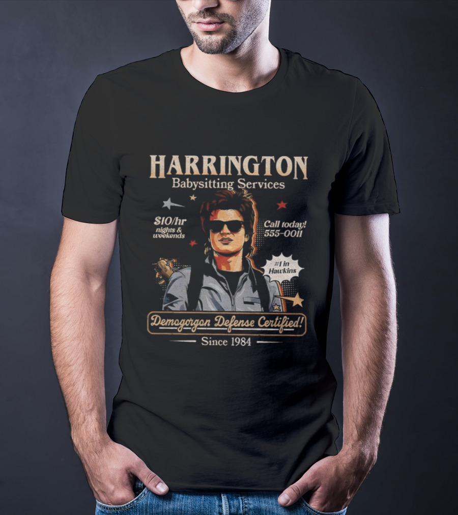 Harrington Babysitting Services Demogorgon Defense Certified Since 1984 Stranger Things T-Shirt