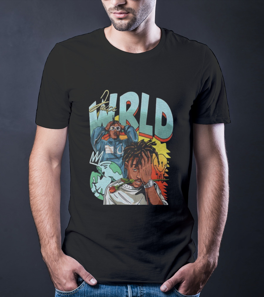 Juice WRLD Cartoon Style World Globe Rose Artwork T-Shirt