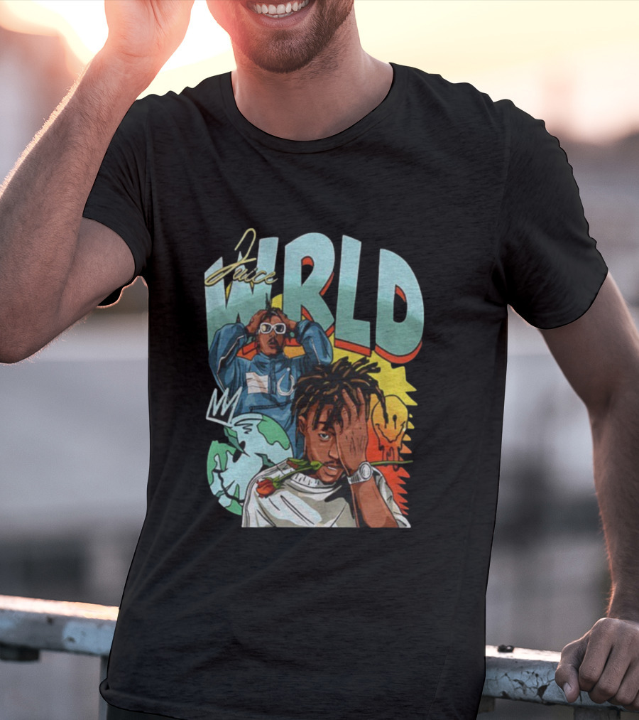 Juice WRLD Cartoon Style World Globe Rose Artwork T-Shirt