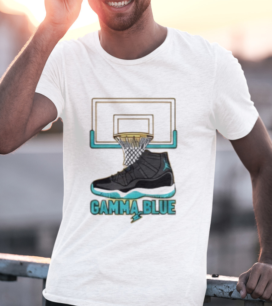 Air Jordan 11 Gamma Blue Basketball Hoop Sneaker T-Shirt