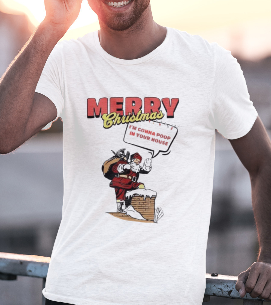 Cleveland Merry Christmas With Santa Climbing Down Chimney T-Shirt