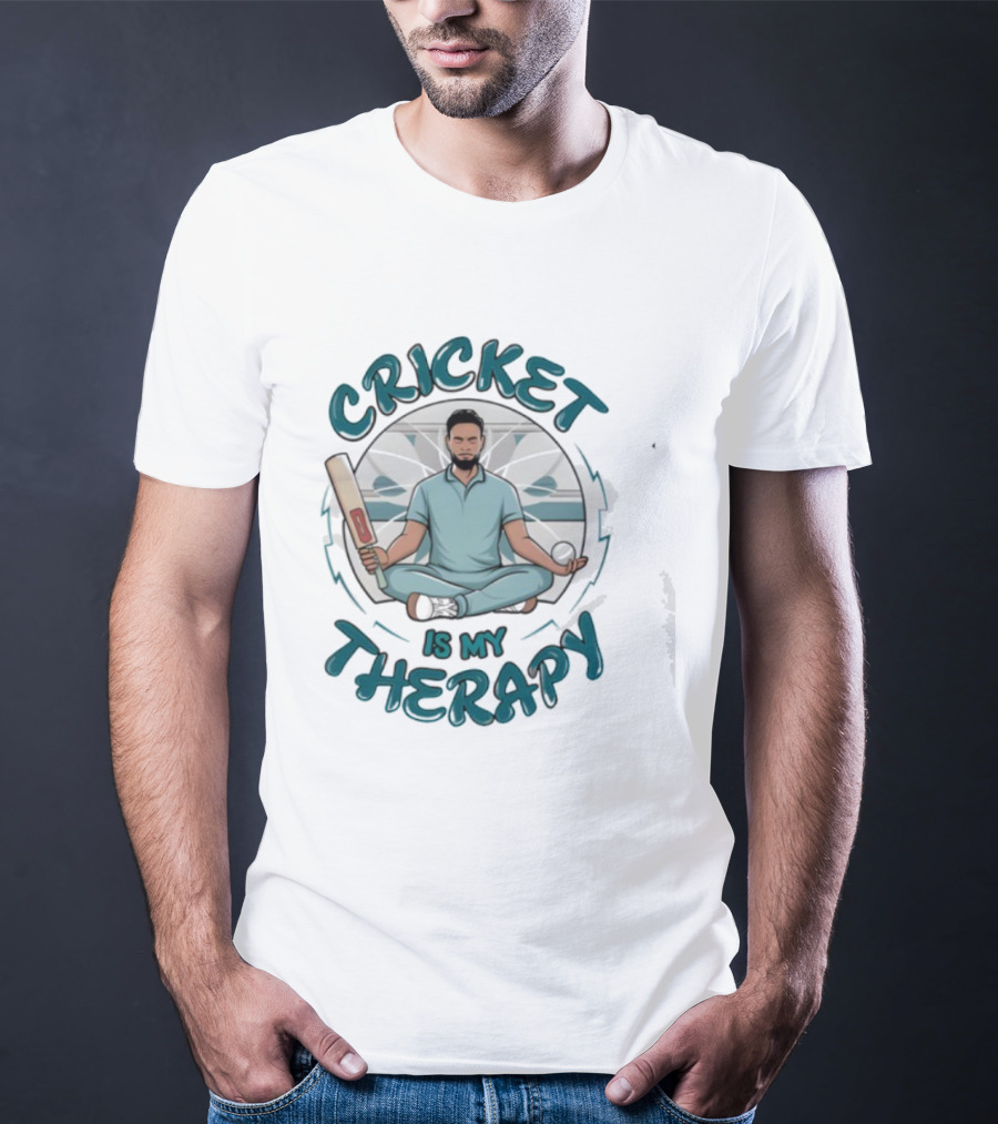 Cricket Is My Therapy Meditating Batsman Relaxation Sportsman T-Shirt