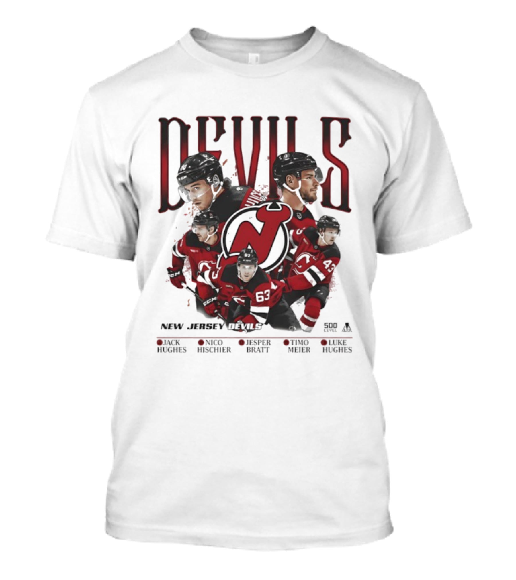 New Jersey Devils Jack Hughes Nico Hischier Jesper Bratt Timo Meier Luke Hughes 5 Stars T-Shirt