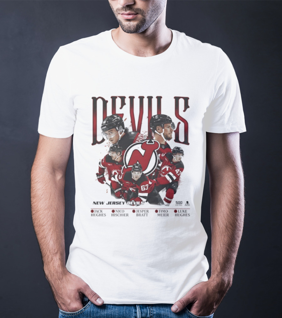 New Jersey Devils Jack Hughes Nico Hischier Jesper Bratt Timo Meier Luke Hughes 5 Stars T-Shirt