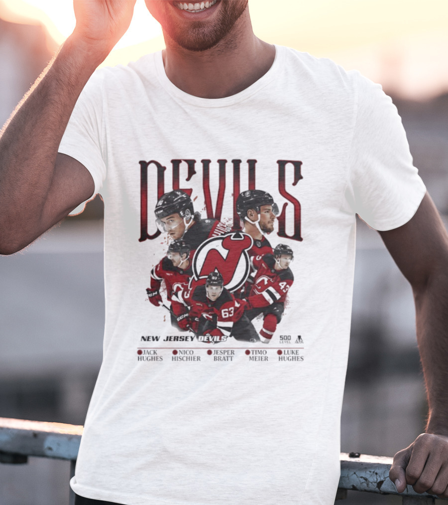 New Jersey Devils Jack Hughes Nico Hischier Jesper Bratt Timo Meier Luke Hughes 5 Stars T-Shirt