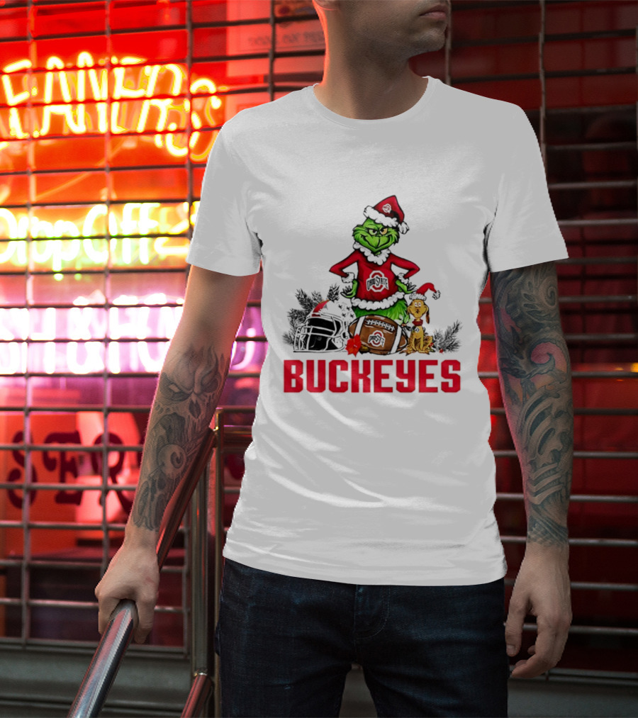 Ohio State Buckeyes Christmas Grinch And Max Dog T-Shirt
