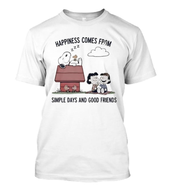 Snoopy Happiness Comes From Simple Days And Good Friends Peanuts Woodstock Charlie Brown Duo T-Shirt