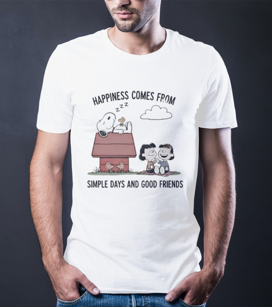 Snoopy Happiness Comes From Simple Days And Good Friends Peanuts Woodstock Charlie Brown Duo T-Shirt