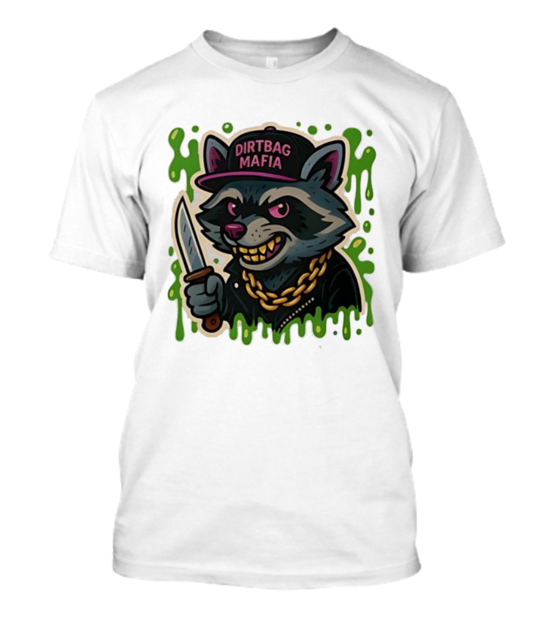 Trash Panda Dirtbag Mafia Hat Knife Chain T-Shirt