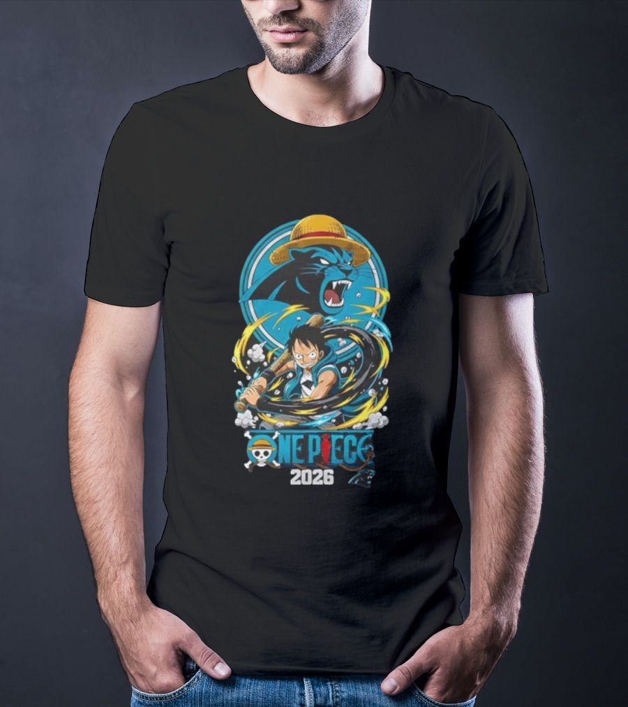 Carolina Panthers One Piece Luffy 2026 Crossover Fan Art Event T-Shirt