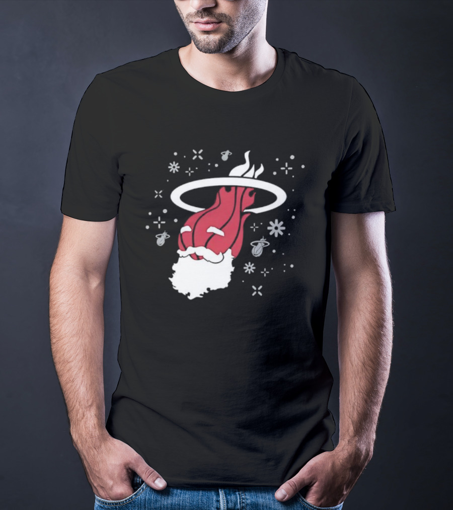 Ho Ho Heat Miami Christmas Santa Dunking Basketball Snowflakes T-Shirt