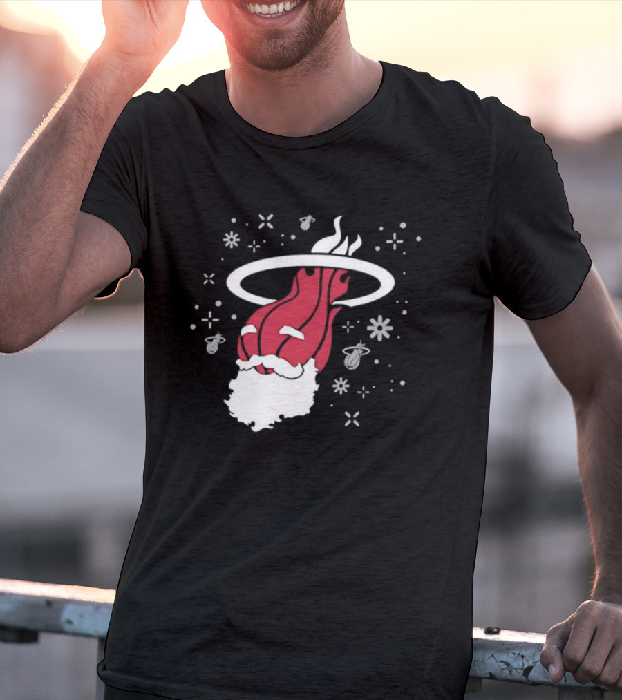 Ho Ho Heat Miami Christmas Santa Dunking Basketball Snowflakes T-Shirt