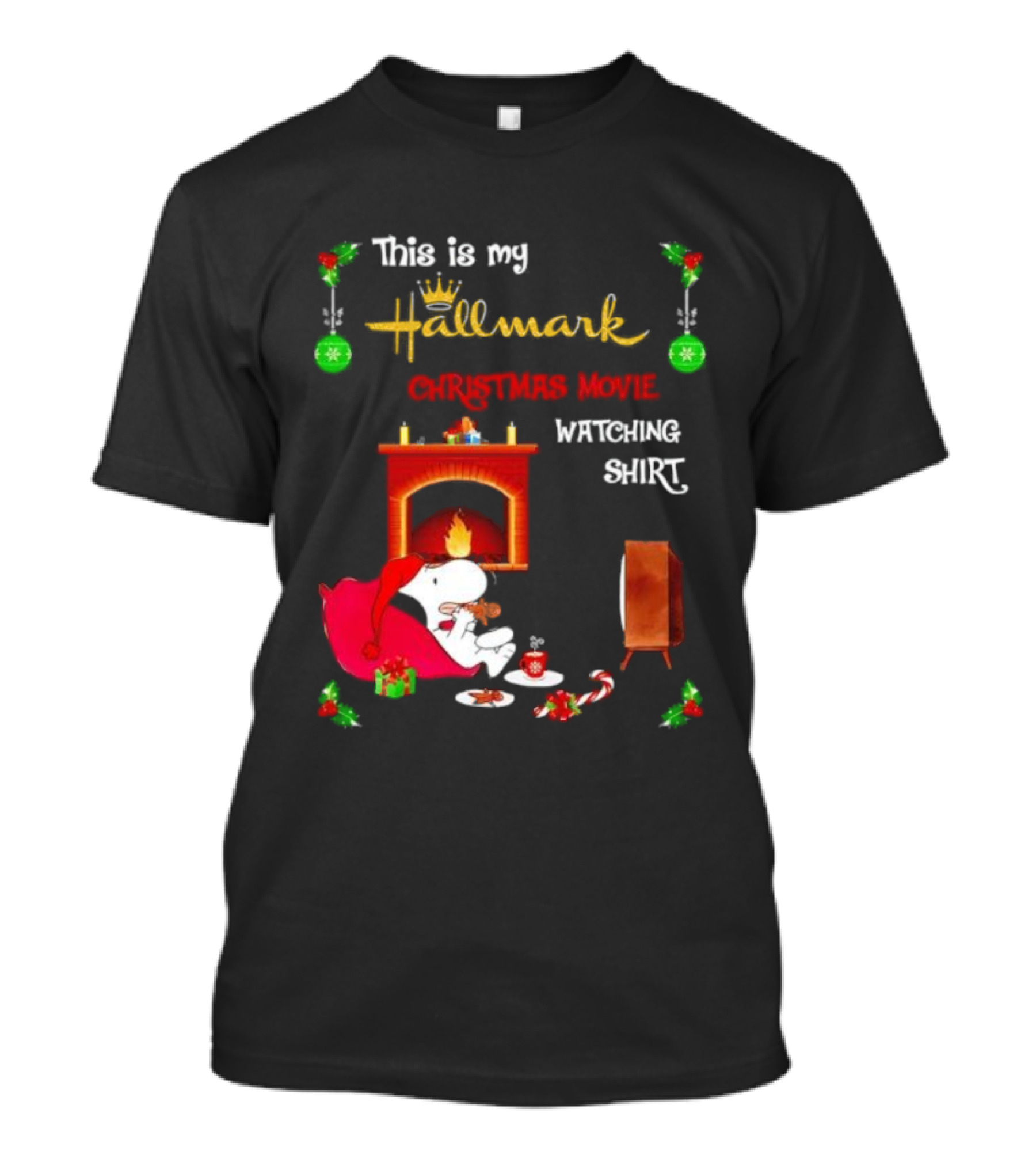 Hallmark Christmas Movie Ing With Snoopy By The Fireplace T-Shirt