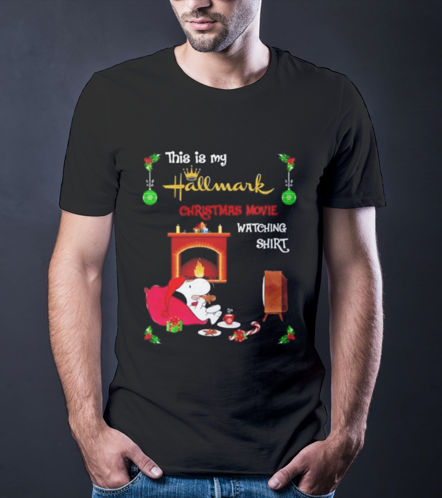 Hallmark Christmas Movie Ing With Snoopy By The Fireplace T-Shirt